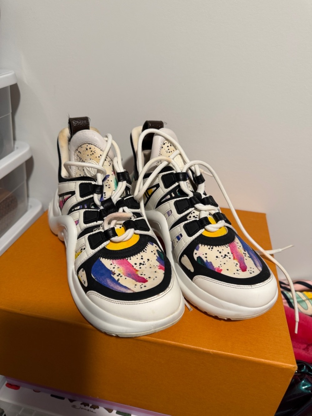 Woman White Sneakers with Multicolor Splash Accents